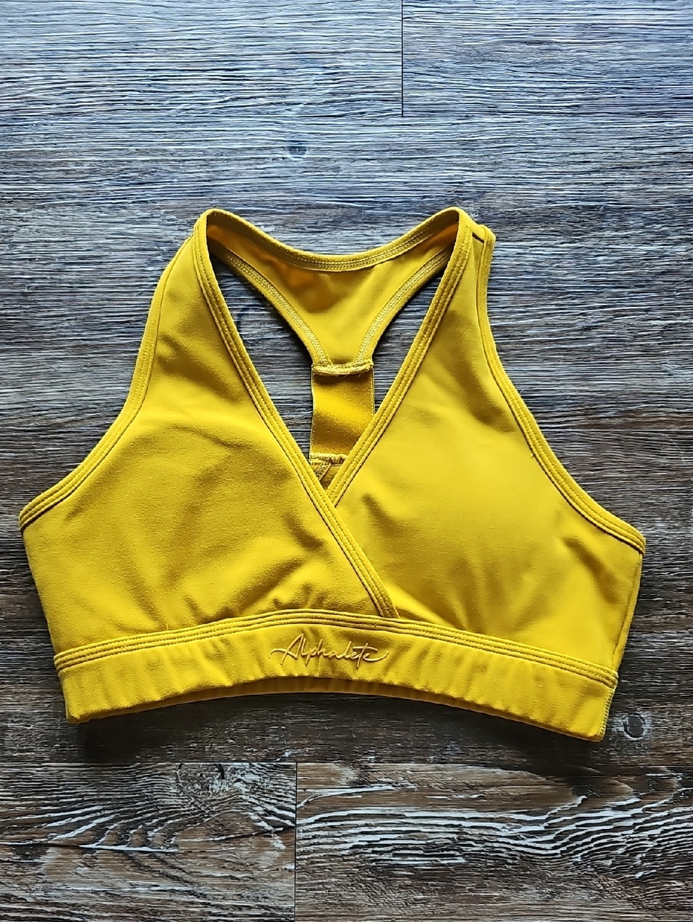 Alphalete Surface Wrap Cross-Front Racerback Sports Bra Golden Hour